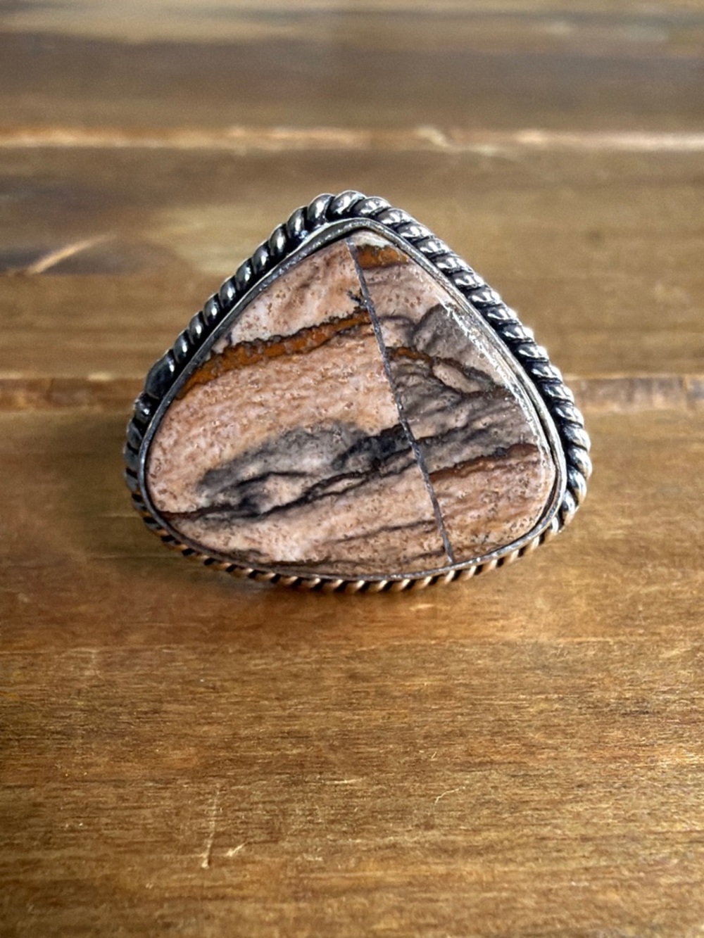 Vintage Bohemian Women Jewelry Jasper Gemstone Ring Size 7 Adjustable Silver 925